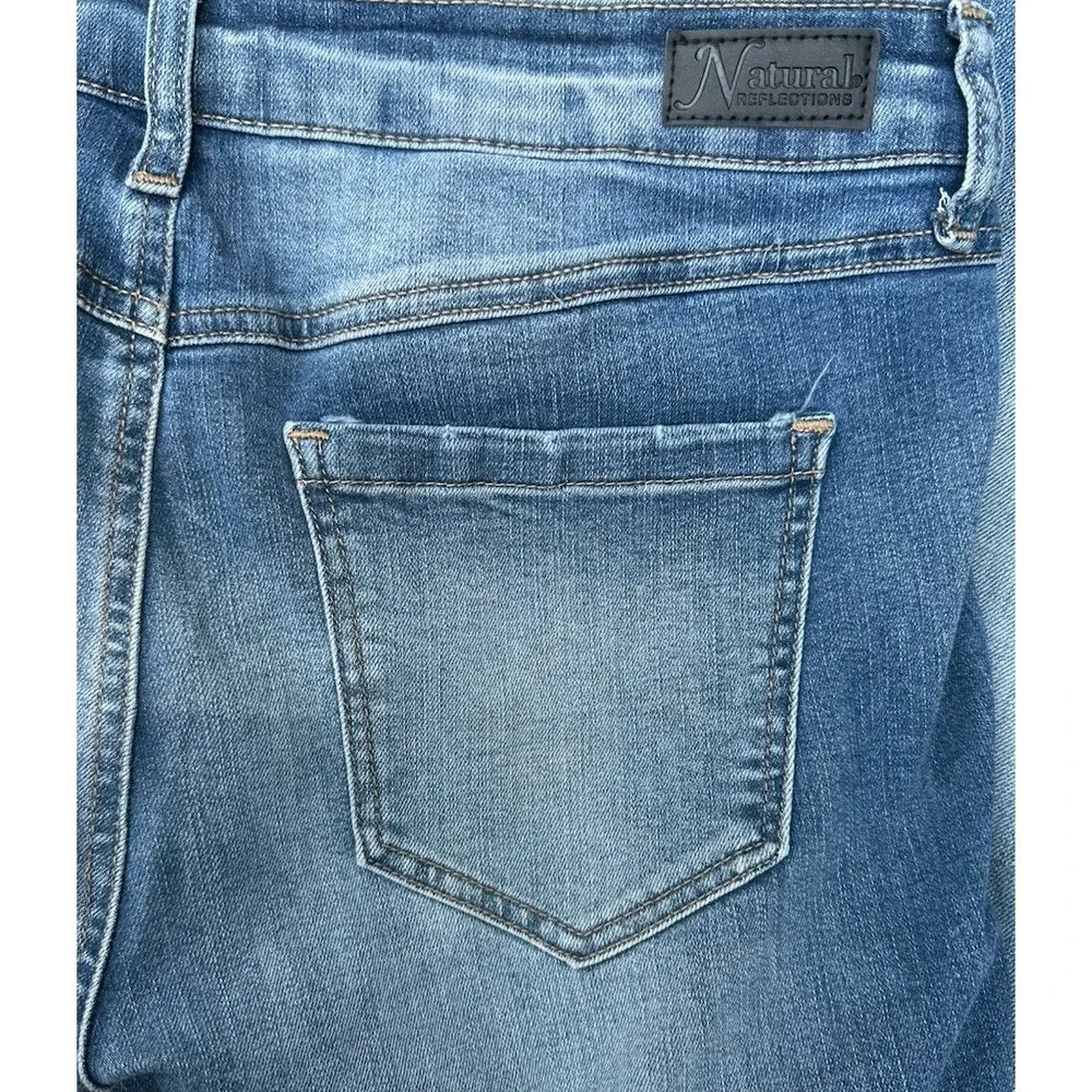 Natural Reflections Distressed Plaid Patch Boyfriend Jeans Blue Medium Wash 8